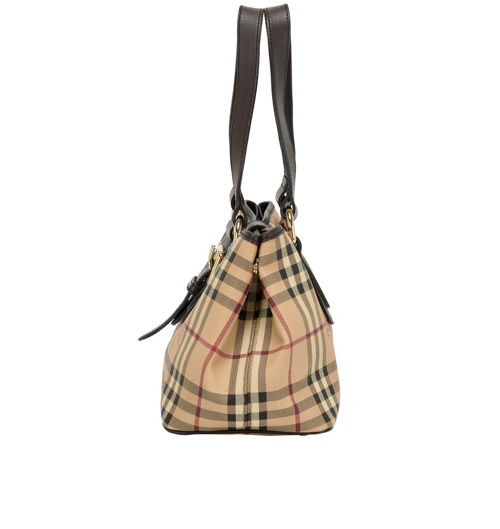 Check Shoulder Bag, &pound;295, Handbags, Beige/Brown, Canvas, Bottom view